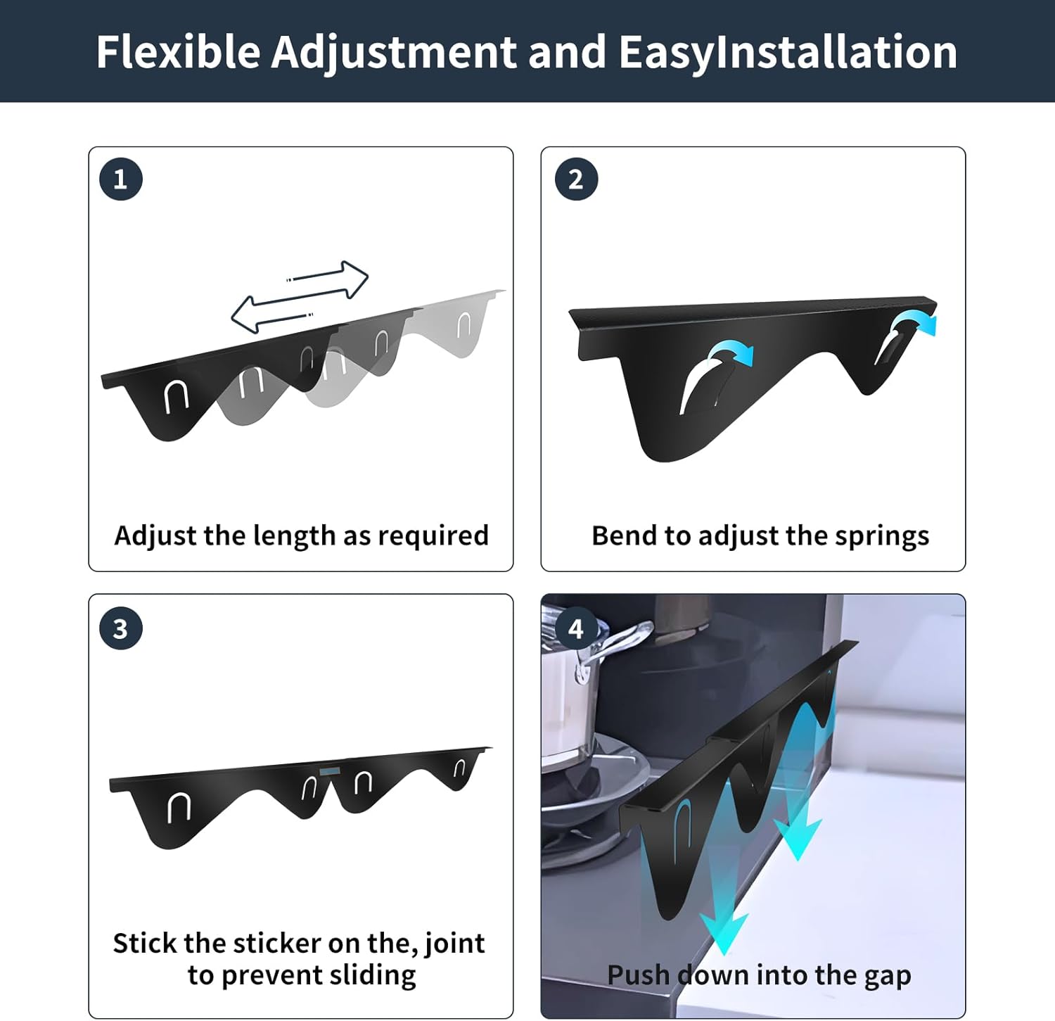 Stainless Steel Stove Gap Covers Filler (2 Pcs), Stove Guard for Kitchen Oven Counter Side Gap, Heat Resistant and Easy to Clean, Easy Retractable Length 13.8" to 27.5" Width 0.79”, (Black) - Image 7