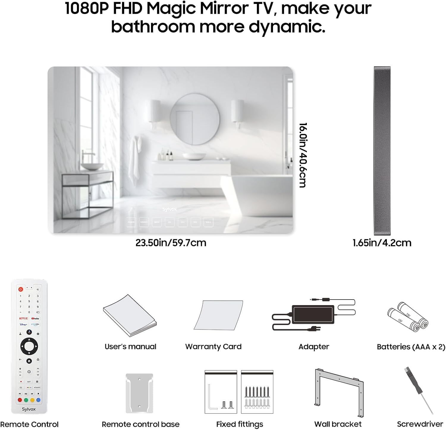SYLVOX 24'' Smart TV Bathroom Magic Mirror Waterproof LED TV 1080P 500NITS High Brightness Dual Front Speakers Wall mounting Suitable for Bathrooms,Hotels,Saunas - Image 3