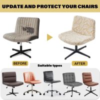 Armless Office Chair Cover Waterproof Criss Cross Chair Slipcover Jacquard Mid Back Accent Chair Cover Vanity Slipper Swivel Chair Protector for Living Room Yellow - Image 3