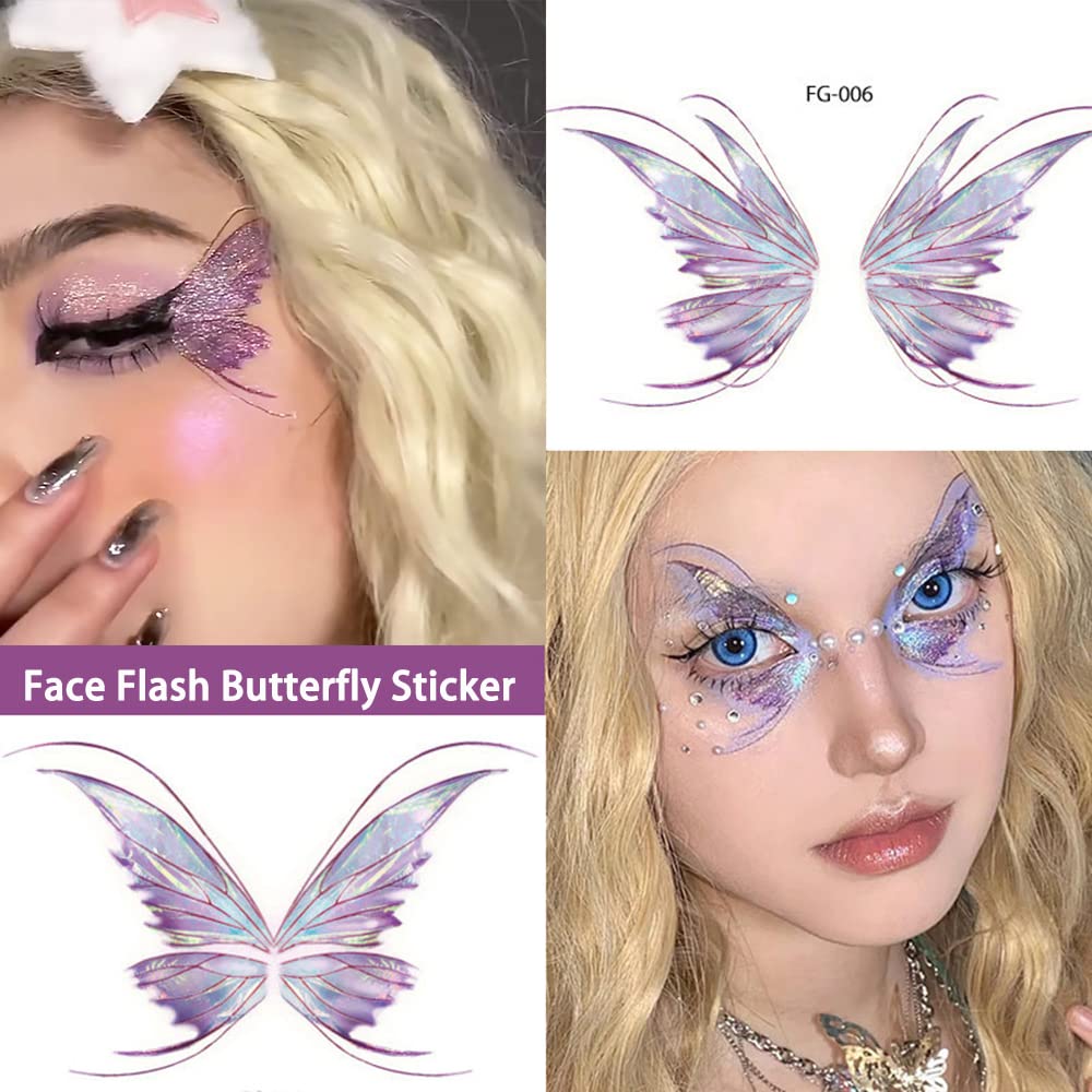 14 Sheets Glitter Butterfly Temporary Tattoos Sticker for Women Girls Eye Face Makeup Decoration, Flash Fairy Body Art Shiny Butterflies Waterproof Fake Tattoos for Festival Party Eye Decor - Image 4