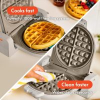 bella Flip-n-Store Waffle Maker with EverGood™ Ceramic Nonstick Coating, Fits-anywhere™ Kitchenware, Power Indicator Light, Cool Touch Handle & Cord Wrap, 7” Wide & 1" Deep Plates, 1000 Watt, Oatmilk - Image 4