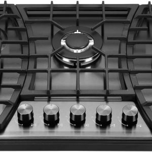 Gas Cooktop 30 Inch, 5 Burner Stove top, Built-in Propane/Natural Gas Convertible Hob, Stainless Steel Countertop Built-in with Thermocouple Protection, Black