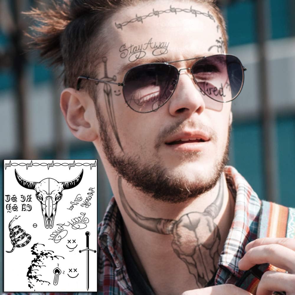 6 Sheets Temporary Tattoos Kit - Fake Body Art for Women, Men, & Kids - Face Tattoos for Festival, Cosplay & Halloween Costume Accessories - Image 3