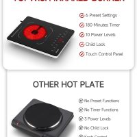 Portable Electric Stove,110V Single Burner Electric Cooktop, Countertop Burner Hot Plate with 6 Preset Functions,10 Power Levels,LED Touch Control, Child Lock &Timer - Image 6