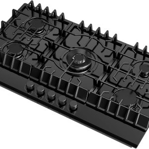 Empava 36" Gas Cooktop with 5 Italy Sabaf Sealed Burners NG/LPG Convertible Tempered Glass in Black Model 2025, 36 inch