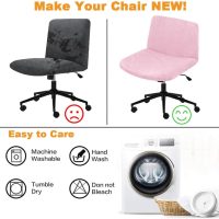 Criss Cross Desk Chair Cover Velvet Armless Office Chair Covers Cross Legged Office Chair Slipcovers Modern Mid Back Accent Chair Cover Vanity Swivel Chair Protector Pink 1 Pack - Image 5