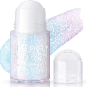 Roll-on Holographic Body Glitter Gel for Face Hair, Chameleon Color Changing Glitter Gel Under Light, Chunky Mermaid Sequins Festival Party Rave Accessories Shimmer Makeup (8# Sparkling Pink)
