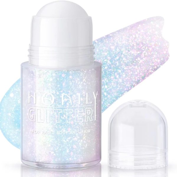 Roll-on Holographic Body Glitter Gel for Face Hair, Chameleon Color Changing Glitter Gel Under Light, Chunky Mermaid Sequins Festival Party Rave Accessories Shimmer Makeup (8# Sparkling Pink)