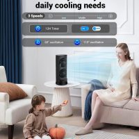 Personal Tower Cooling Fans that Blow Cold Air, Standing Small Desk Fan with 3 Speeds & Timer, 60° & 110° Oscillating Table Fan, Quiet and Safe Electric Floor Fan for Bedroom, Bedside, Home, Office - Image 5