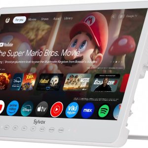 SYLVOX Waterproof Portable TV, 15.6" Shower TV 1080P Smart TVs for Bathroom, 10000mAh Rechargeable Battery Operated (4-6H Play Time), IP66 Waterproof, Voice Assistant, 360° Rotating Kickstand