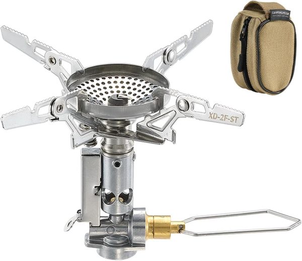 CAMPINGMOON Canister Top Stove Portable Compact Foldable w/Micro Regulator w/4Flex w/igniter XD-2F (Silver)