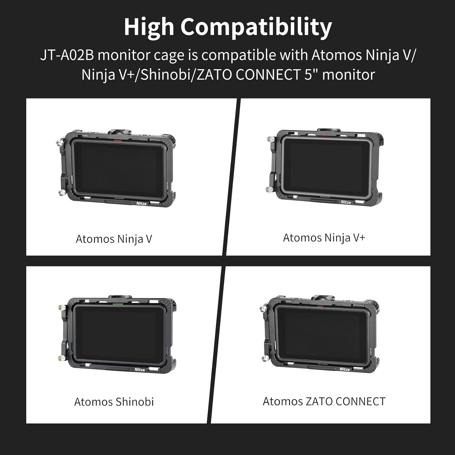 Nitze Cage Kit for Atomos Ninja V/Ninja V+ / Shinobi/Ninja/Ninja Ultra/Zato Connect Monitor, with HDMI Cable Clamp and Sunhood - JT-A02B - Image 6