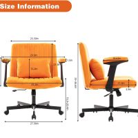 Orange Criss Cross Chair with Wheels 25.2" W Cross Legged Office Chair Ergonomic Desk Chair 360 Swivel Home Vanity Chair Adjustable Height for Living Room Bedroom Office Makeup Study (Orange+ Velvet) - Image 2