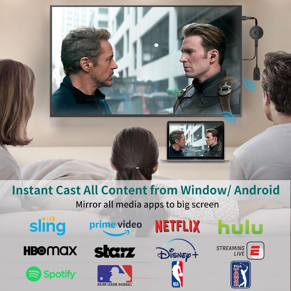 4K Wireless HDMI Display Dongle Adapter 1080P, WiFi Casting Movies, Shows Receiver for i-Phone, i-Pad, Android, Tablet, Laptop, Window to HDTV/Monitor/Projector, Compatible Miracast, Air Play, DLNA - Image 3