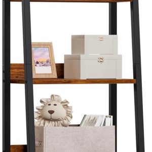 Furologee 5-Tier Ladder Shelf, Ladder Bookshelf with Removable Drawer, Rustic Bookcase Storage Rack Organizer, Wood Metal Freestanding Storage Shelf for Living Room, Home Office, Bedroom, Balcony