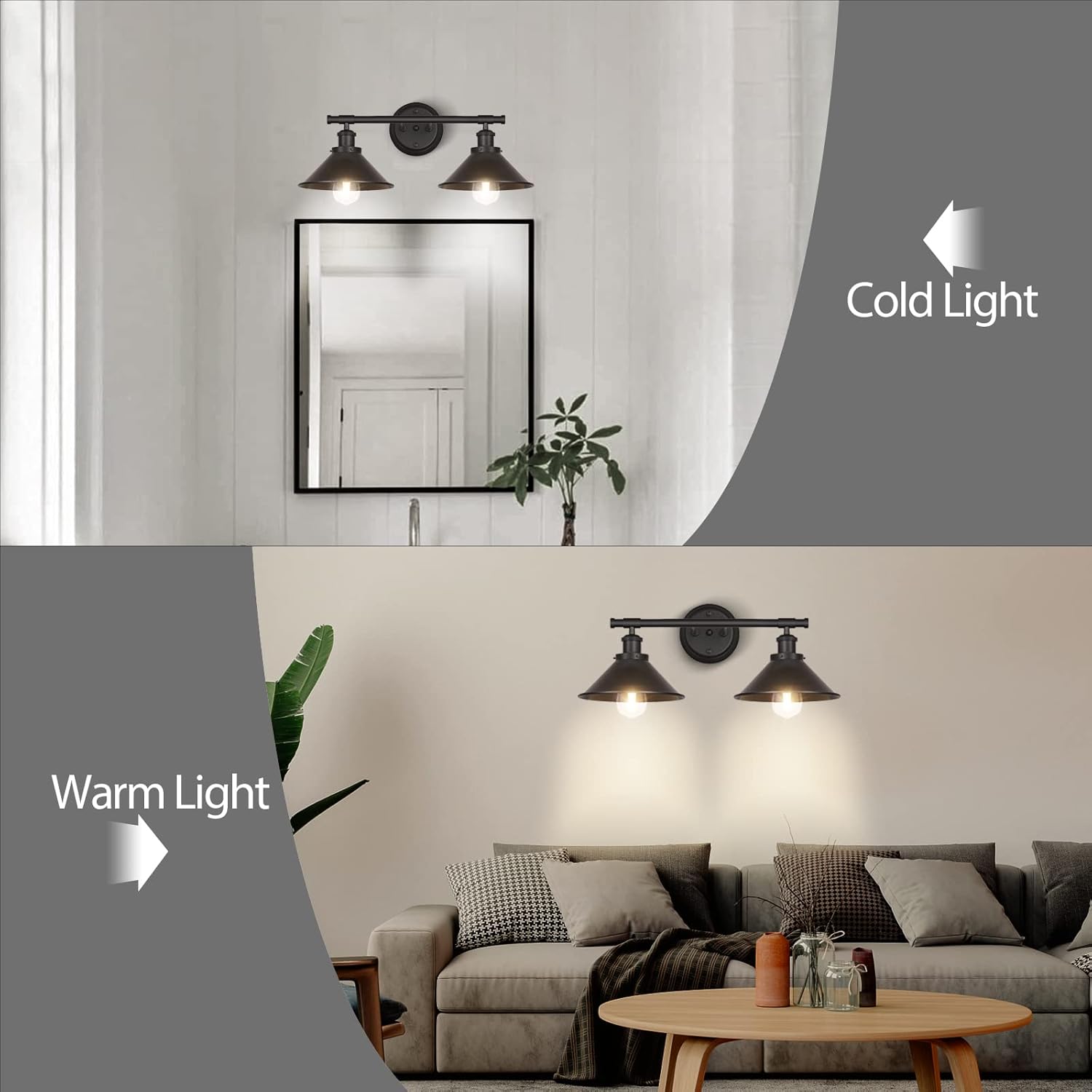 Licperron Black 2-Light Vanity Wall Sconce Lighting, Farmhouse Bathroom Wall Light Fixtures Over Mirror, Industrial Rustic Indoor Bathroom Vanity Lights for Cabinet Dressing Table Living Room - Image 5