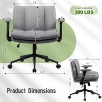 Criss Cross Chair with Flip-Up Armrests Leather, Cross Legged Office Chair on Wheels, Comfy Swivel Chair with Wide Seat for Home Office, Vanity, Accent, Ergonomic Desk Chair Adjustable, Grey - Image 2