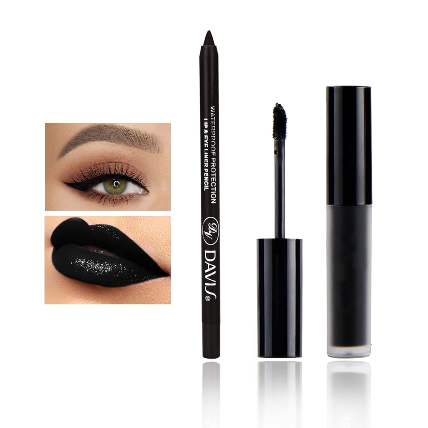 CAHIUYOA Black Matte Lipstick Lip Liner Set,Liquid Lipstick Lip Gloss Smudge Proof for Halloween Cosplay Goth Makeup,Waterproof and Long Lasting Black Lip Liner and Lipstick Set
