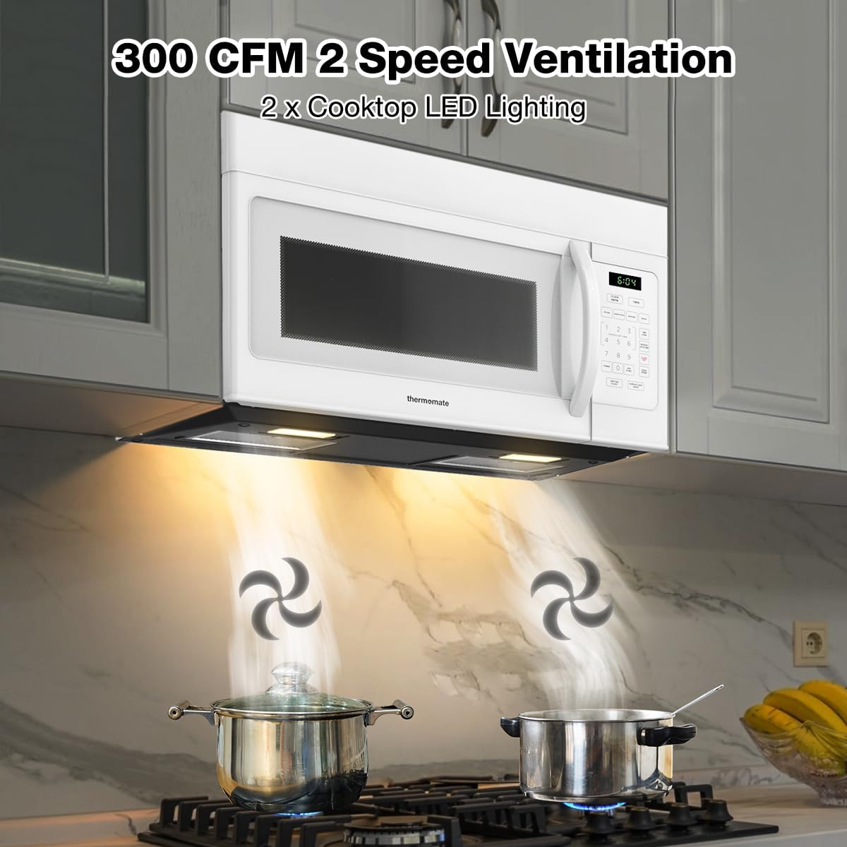 ThermoMate 30" Over-the-Range Microwave Oven with 1.7 Cu. Ft. Capacity, 1000 Cooking Watts, One-Touch Cooking Options, 300 CFM, LED Lighting, White - Image 4