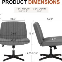 Criss Cross Chair，Armless Vanity Chair with Back, Cross Legged Office Desk Chair Comfy, Wide Seat No Wheels Height Adjustable Computer Task Chair for Home Office-Grey - Image 2