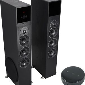 Rockville (1 TM150B Black Powered Home Theater Tower Speakers 10" Sub + Bluetooth Bundle with (1) Mini WiFi Music Player Wireless Audio Streaming Multiroom Stereo Receiver (2 Items)