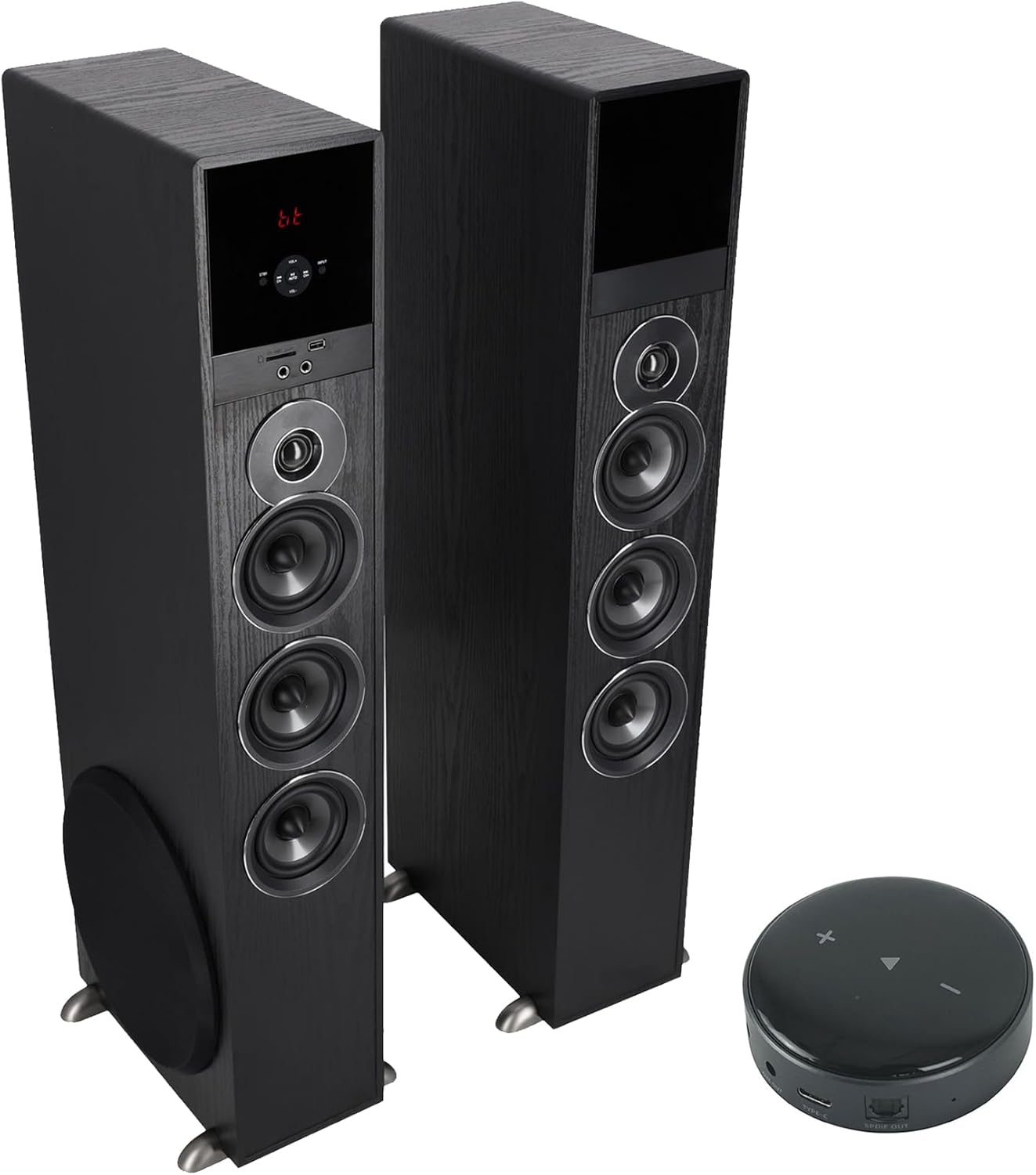 Rockville (1 TM150B Black Powered Home Theater Tower Speakers 10" Sub + Bluetooth Bundle with (1) Mini WiFi Music Player Wireless Audio Streaming Multiroom Stereo Receiver (2 Items)