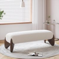 homary Modern Bedroom Furniture Set 2 Piece, White Boucle Queen Size Platform Bed Set & Bedroom Bench with Solid Rubber Wood Legs, Upholstered Headboard for Master Suite or Guest Room - Image 3
