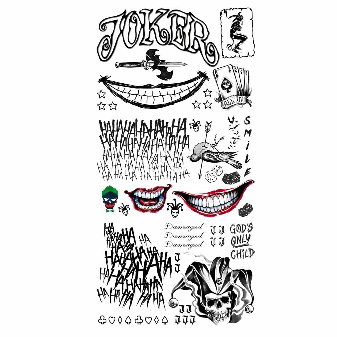 Joker Tattoos Set Halloween Temporary Tattoos Sticker For Joker Costumes Cosplay Masquerade Party Makeup Accessories
