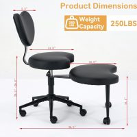 Cross Legged Office Chair with Wheels, Meditation Chair, ADHD Desk Chair, Adjustable Height Yoga Office Chair, Wide Criss Cross Chair with Lumbar Support, Kneeling Chair (Black + PU Leather) - Image 3