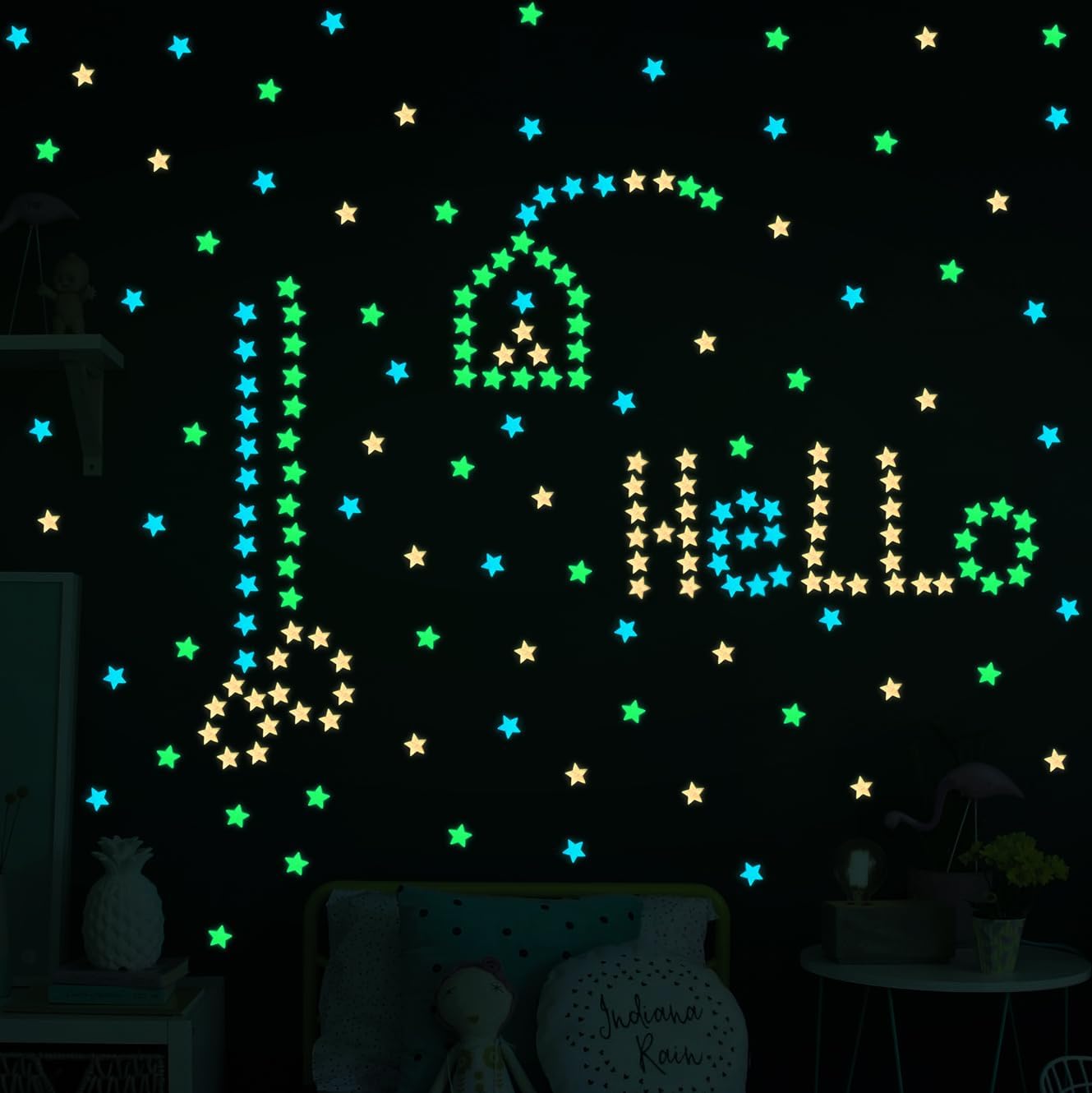 AM AMAONM 100 Pcs Colorful Glow in The Dark Luminous Stars Fluorescent Noctilucent Plastic Wall Stickers Murals Decals for Home Art Decor Ceiling Wall Decorate Kids Babys Bedroom Room Decorations - Image 5
