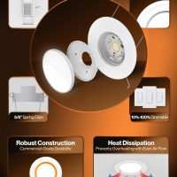 Sunco 12 Pack 5CCT LED Recessed Lighting 4 Inch with Night Light, 2700K/3000K/4000K/5000K/6000K Selectable, Dimmable Lights, 8W, 700LM, Damp Rated, Retrofit Installation - ETL - Image 7
