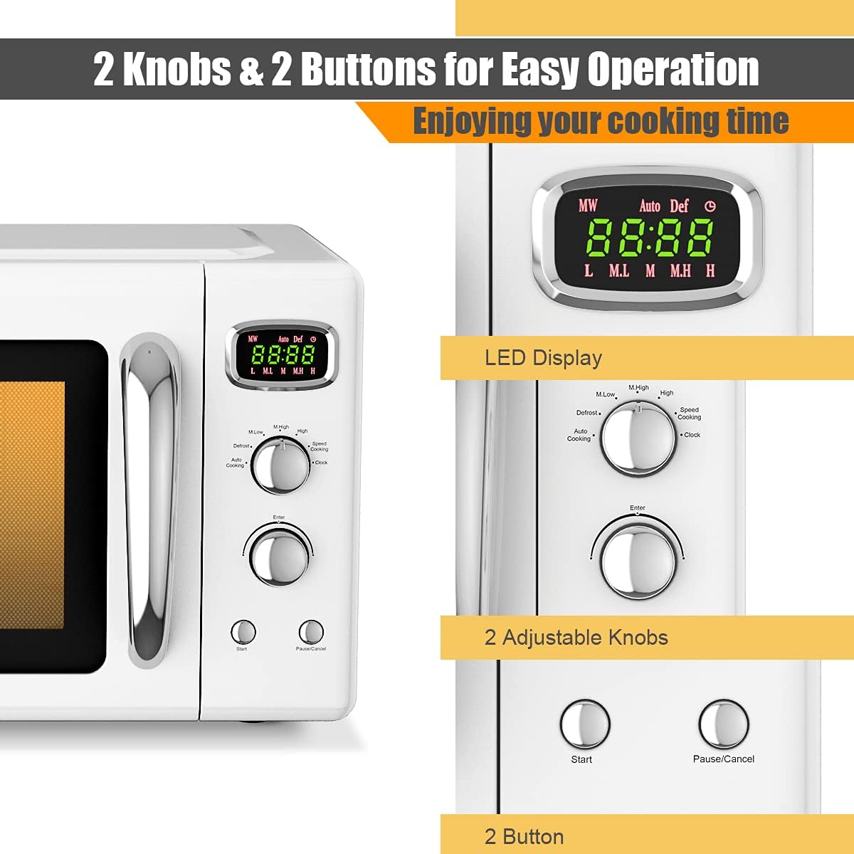 MAT EXPERT 0.9 Cu.ft Microwave Countertop, Digital Timing & 5 Micro Power, 25L Small Microwave w/Glass Turntable & 6 Preset Buttons, Delayed Start Function, 900W Mini Microwave w/Child Lock - Image 5