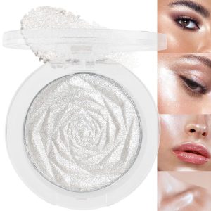 evpct Pearl White Silver Face Highlighter Makeup, White Shimmer Glitter Diamond Sparkly Highlighters Makeup Eyeshadow Palette Powder for Face Body Cheek Skin, inner Corner Eye Highlighter Make up 01