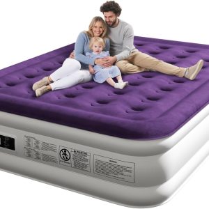 CHILLSUN Air Mattress Queen With Built in Pump - Upgraded Blow Up Bed,2 Mins Quick Self Inflatable and Deflate, 18"/650lbs Max, Strong Support, Flocked Top, Puncture Resistant, for Camping,Home,Guests