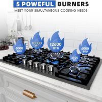 Gas Cooktop 30 Inch, 5 Burner Stove top, Built-in Propane/Natural Gas Convertible Hob, Stainless Steel Countertop Built-in with Thermocouple Protection, Black - Image 2