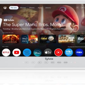 SYLVOX 15.6" Portable TV, 1080P Smart TV, 10000mAh Battery (6H), Rechargeable, IP66 Waterproof, Supports Apps & Voice Control. Perfect for RV, Kitchen, Camper & More