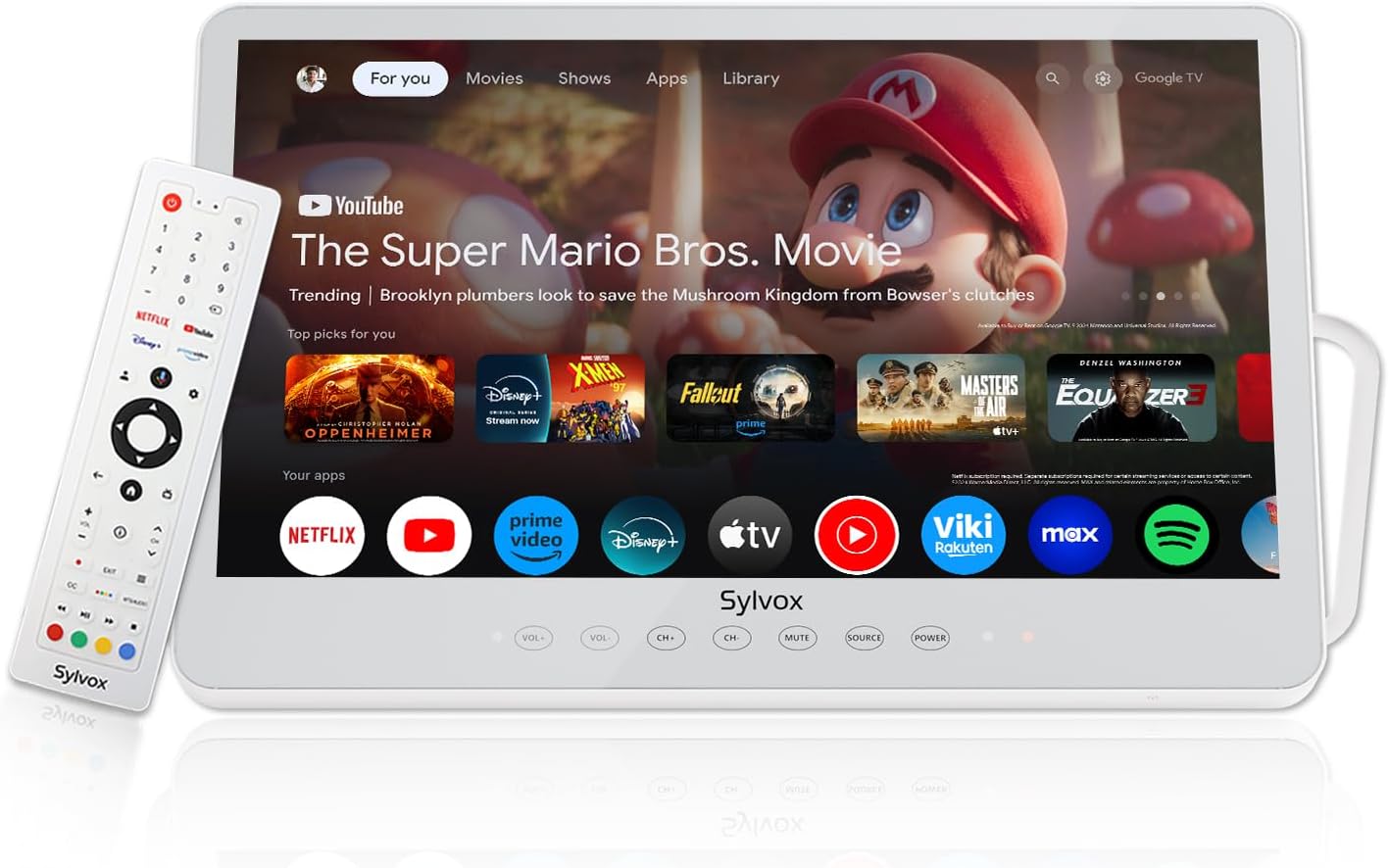 SYLVOX 15.6" Portable TV, 1080P Smart TV, 10000mAh Battery (6H), Rechargeable, IP66 Waterproof, Supports Apps & Voice Control. Perfect for RV, Kitchen, Camper & More