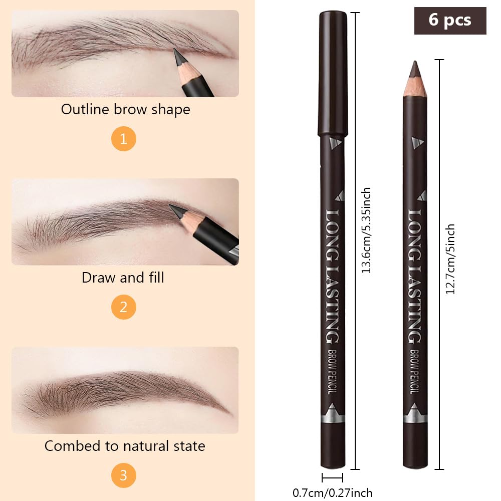 6Pcs Eyebrow Pencils for Women, Wooden Hard-Core Dark Brown Eyebrow and Eyeliner Pencil, Long Lasting Waterproof and Sweat-Proof, Beginner Makeup Brow Pencil,Create a Natural Eye Brow Makeup - Image 5