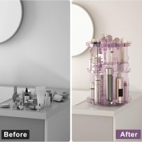 Rotating Makeup Organizer for Vanity, DIY Adjustable Tray Spinning Skincare Organizers Countertop, Cosmetic Display Case with Perfume Tray Brush Holder, Bathroom Desk Corner Storage Carousel Rack - Image 5