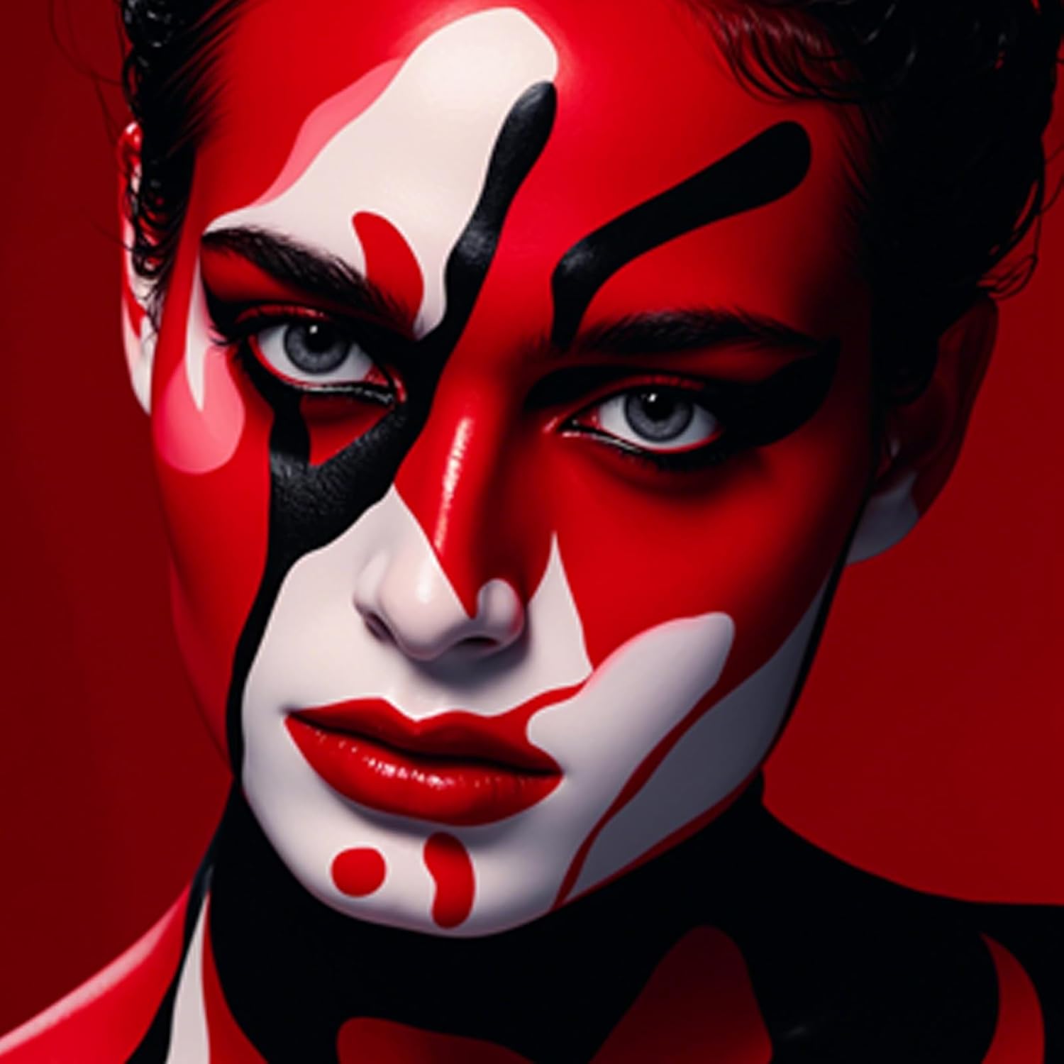 Black White Red Face Body Paint 1.01 oz/pc with 3 Sponges,Water Based Face Paint Kit for Clown Joker Devil Vampire Skeleton Cosplay Makeup,Halloween SFX Makeup Cream Face Painting,3.03 oz - Image 9