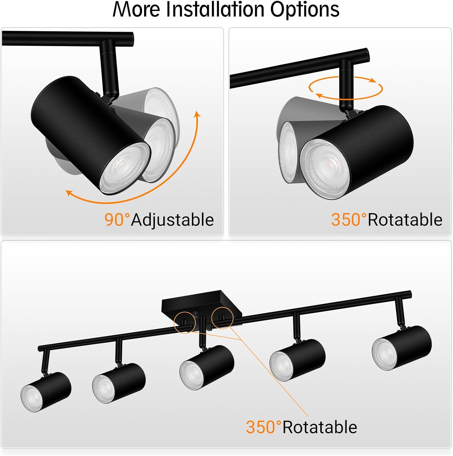 BoostArea Track Lighting Kit, Kitchen Lighting Fixtures Ceiling, 5 way Ceiling Spot Lights, Rotatable Light Heads, Modern Track Lighting Fixtures Ceiling for Bedroom/Living Room,GU10 Bulb Not Included - Image 2
