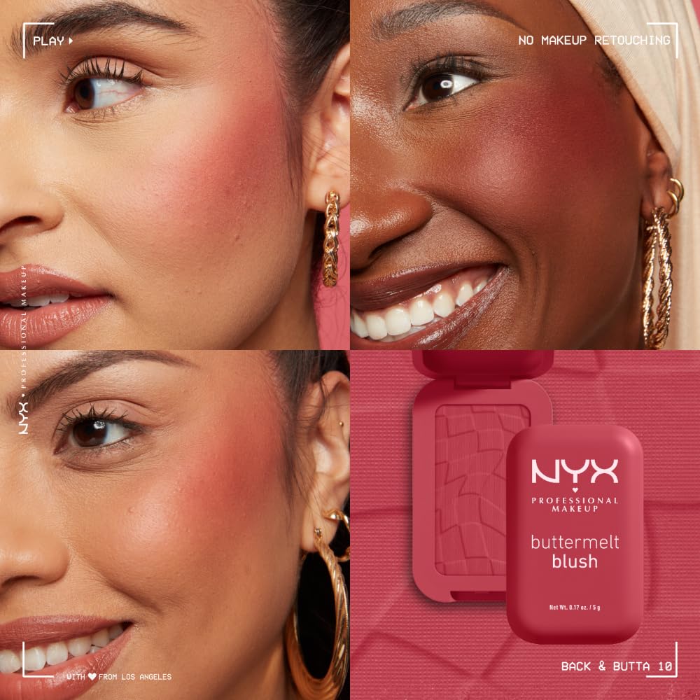 NYX PROFESSIONAL MAKEUP Buttermelt Powder Blush, Fade and Transfer-Resistant Blush, Up to 12HR Make Up Wear, Vegan Formula - Back And Butta - Image 6