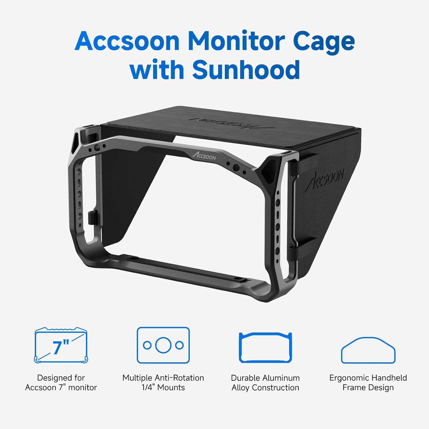Accsoon CineView M7/M7 Pro 7 inch Camera Field Monitor Cage& Sunshade Kit for CineView M7 Pro Wireless Video Transmission System with Multiple Anti-Rotation 1/4” Mounts, Weight 222g - Image 2