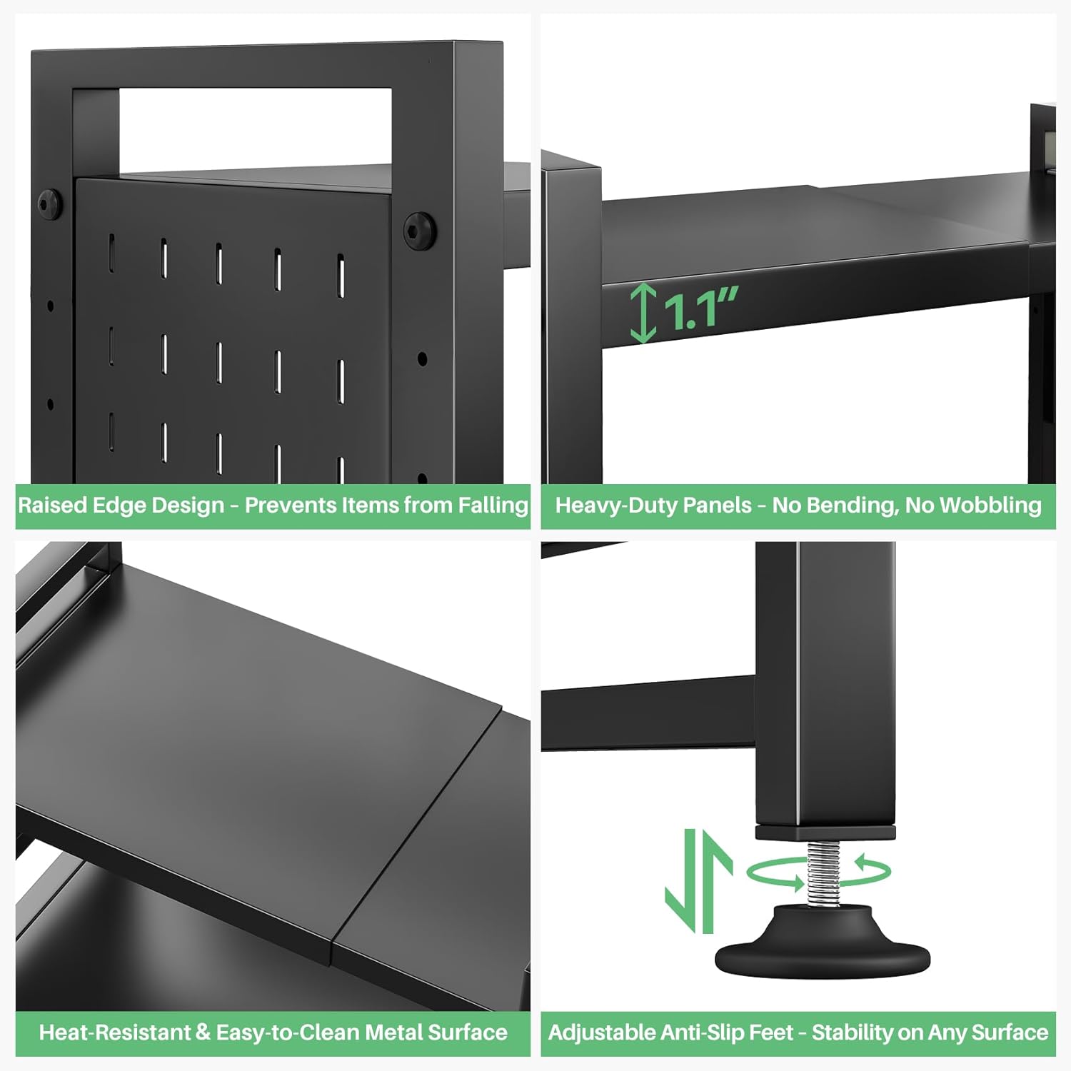Microwave Stand, 3-Tier Expandable(17.4"- 27.4") Heavy Duty Adjustable Shelf Microwave Oven Rack, Kitchen Countertop Organizer and Storage with 9 Hooks & Cutting Board Holder, Holds up 180 lbs, Black - Image 8
