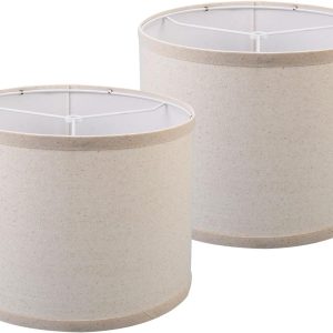 lampshades Set of 2, Drum Lamp Shades Set of 2, Lamp Shades for Table Lamps Easy Assembly Required Lamps Shades Natural Linen Fabric(Beige, 10"x10"x8")