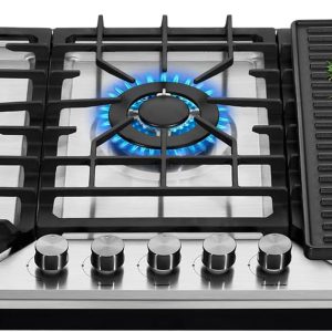 Hothit 5 Burners 36 inch Gas Cooktop, Stainless Steel Gas Range Top, Gas Cooker Stove Propane Gas/Natural Gas Convertible AHT36IN10S-SDKP