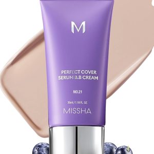MISSHA M PERFECT COVER SERUM BB CREAM No.21 Light Beige - Light with Cool Undertone, BB Cream by Cardi B Pick, Skin Tint, Tinted Moisturizer, Skin Care Foundation Makeup, Korean Makeup,1.18 Fl oz