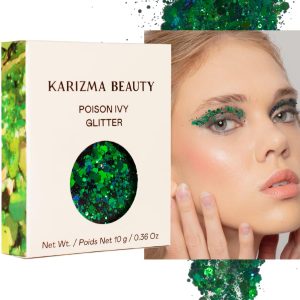 KARIZMA Poison Ivy Body Glitter. 10g Chunky Hair Eye and Body Shimmers for Women. Rave, Festival Accessories, Cosmetic Makeup. Loose Set