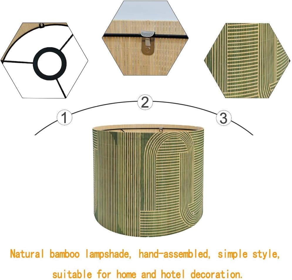 Rustic lamp Shade Bamboo with Decorative Green Geometric Figure Bucket Shaped Translucent Ideal for Living Room Bedroom Groovy Unique Easy Assemble Size 11.8 * 9.05Inch (Art Deco B) - Image 6