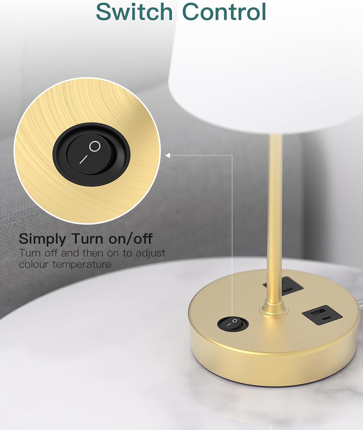 Bedside Table Lamp for Bedroom, 3-Way Dimmable Lamp with AC Outlet and USB C Charging Ports(PD 20W), Lamps with Shade for Night Stands, Living Room, Desk, and Home Office - Image 4